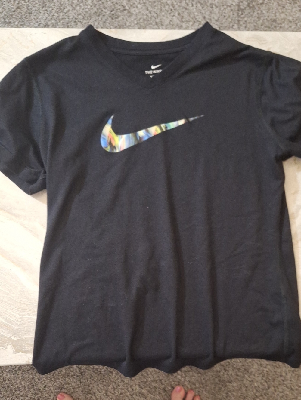 Nike Black Short-Sleeve Tee with Multicolor Marble Swoosh